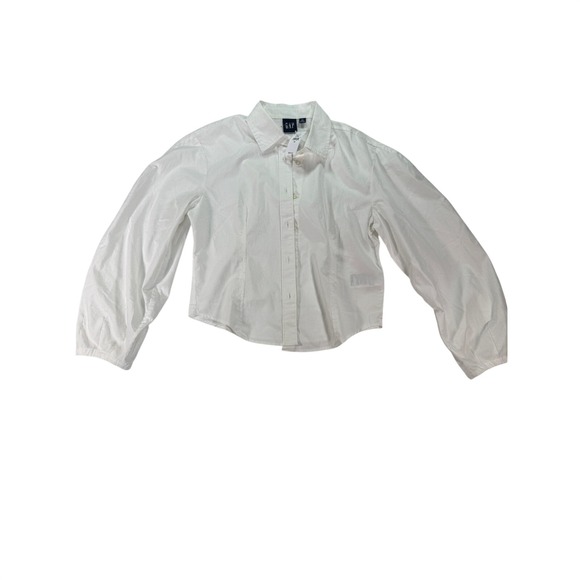 GAP Tops - GAP White Cotton Button Down Puff Sleeve Blouse‎ Women's Size XS Classic Minimal